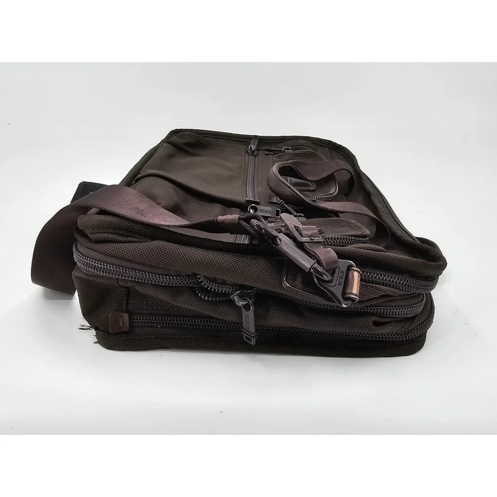 TUMI Dark Brown Nylon Expandable Briefcase Messenger‎ w Laptop Insert